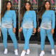 Fall Gradient Casual Long-sleeved Sweatshirt + Trousers Suit For Ladies (Color:Sky Blue Size:S)