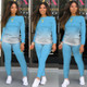 Fall Gradient Casual Long-sleeved Sweatshirt + Trousers Suit For Ladies (Color:Sky Blue Size:L)