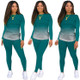 Fall Gradient Casual Long-sleeved Sweatshirt + Trousers Suit For Ladies (Color:Dark Green Size:XXL)