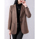 Fall Pure Color Woolen Blazer For Ladies (Color:Coffee Size:XL)