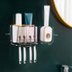 Bathroom Wall-mounted Punch-free Wash Cup Toothbrush Rack Squeeze Toothpaste Set Two Golden(With Squeezer)