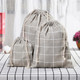 5 Sets Cotton Linen Drawstring Pocket Sundries Storage Bag, Specification: Small+Medium+Large(Gray Lattice)