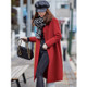 Winter Solid Color Double-sided Mid-length Loose Woolen Coat for Women (Color:Red Size:M)