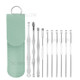 10Pcs/Set Ear Pick Earwax Removal Kit Stainless Steel Earpick Ear Spoon Cleaning Tool Set with Storage Pouch - Green