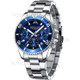 MEGALITH 8046 3ATM Waterproof Hands Quartz Watches Anti-knock Business Watch with Stainless Steel Band for Men - Silver/Blue