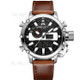 MEGALITH 8229 Luminous Quartz Watches Anti-knock 5ATM Waterproof Business Digital Watch with LED Display/Leather Strap for Men - Brown/Silver