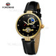 FORSINING Women's Automatic Mechanical Watch with Leather Strap Hollow-out Design Luminous Display Wristwatch for Women - Black / Gold