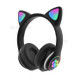 STN-28 Over Ear Music Headset Glowing Cat Ear Headphones Foldable Wireless BT5.0 Earphone with Mic AUX IN TF Card MP3 Player Colorful LED Lights for PC Laptop Computer Mobile Phone - Black