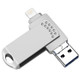 RICHWELL 64GB External Storage Mini U Disk for iPhone Android 3 in 1 Memory Stick USB 3.0 Flash Drive - Silver