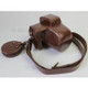 PU Leather Protective Case + Strap + Camera Lens Bag for Fujifilm X-E3 Camera with XF23mm Lens - Coffee