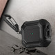 For Apple AirPods 3 Carbon Fiber Pattern Protective Case Portable Bluetooth Earbuds Soft TPU+PC Cover with Buckle - Black