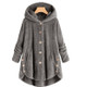 Button Plush Irregular Solid Color Coat (Color:Dark Gray Size:XXL)