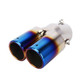 Universal Car Styling Stainless Steel Curved Double Outlets Exhaust Tail Muffler Tip Pipe(Blue)