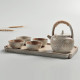 Portable Travel Ceramics Loop Handle Pot Teapot Teacup Set with Tea Tray (White)