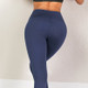 Peach Hip Hip Elastic Sports And Fitness Yoga Leggings Nine Points (Color:Navy Blue Size:L)