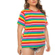 Large Size Women Rainbow Stripe Loose Comfortable T-shirt (Color:Red Size:XXXL)