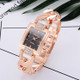 Square Dial Diamond Plated Hollow Alloy Bracelet Strap Quartz Watch for Women(Rose gold black surface)