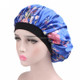 2 PCS Women Satin Night Sleep Cap Hair Bonnet Hat Silk Head Cover Wide Elastic Band(Royal Blue Flower)