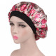 2 PCS Women Satin Night Sleep Cap Hair Bonnet Hat Silk Head Cover Wide Elastic Band(Magenta Small Flower)