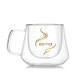 Double Wall Mug Office Mugs Heat Insulation Double Coffee Mug Coffee Glass Cup, Style:Labeled