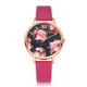 Lvpai P086Leather Strap Flower Dial Quartz Wrist Watch(Rose Red+Rose Gold)