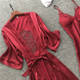 Women Robe & Gown Sets Sexy Lace Lounge Pijama Long Sleeve Ladies Nightwear Bathrobe Night Dress with Chest Pads, Size:XL(Red)