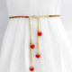 Women Pearl-embellished Thin Metal Waist Chain Belt, Length:120cm(Red)
