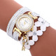 FULAIDA Round Dial Diamond Flower Bracelet Watch with Flower Shape Key Pendant(White)