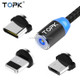 TOPK 2m 2.4A Max USB to 8 Pin + USB-C / Type-C + Micro USB Nylon Braided Magnetic Charging Cable with LED Indicator(Black)