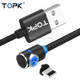 TOPK 1m 2.4A Max USB to 8 Pin 90 Degree Elbow Magnetic Charging Cable with LED Indicator(Black)