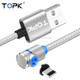 TOPK 1m 2.4A Max USB to 8 Pin 90 Degree Elbow Magnetic Charging Cable with LED Indicator(Silver)