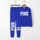 Letter Print Sports Two-piece Clothes (Color:Blue Size:S)