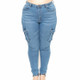 Plus Sized Stretch Bag Jeans (Color:Baby Blue Size:L)