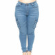 Plus Sized Stretch Bag Jeans (Color:Baby Blue Size:XXXL)