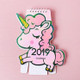 3 PCS Pink Cute Animal Pattern Table Calendars Desk Calendar(Pink unicorn)