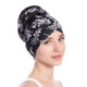 Floral Turban Hat Cotton Back Plate Hair Wrap Cap, Size:M (56-58cm)(Black + White)