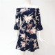 One-neck Chiffon Printed Loose Lace Dress, Size:M(Blue)