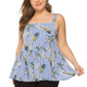 Multicolor Plant Flower Sling Large Size Female Tops (Color:Blue Size:XL)