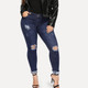 Plus Sized Slim-leg Jeans (Color:Dark Blue Size:XL)