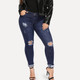 Plus Sized Slim-leg Jeans (Color:Dark Blue Size:XXL)