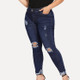 Plus Sized Slim-leg Jeans (Color:Dark Blue Size:XXXL)