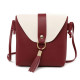 PU Leather Women Bucket Shoulder Bag Fashion Panelled Tassel Crossbody Bag Female Messenger Bag Small Handbags(Wine red)