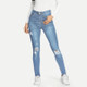 Summer Ripped Jeans (Color:Baby Blue Size:S)