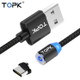 TOPK 1m 2.4A Max USB to USB-C / Type-C Nylon Braided Magnetic Charging Cable with LED Indicator(Black)