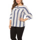 Large Size Women Lace-up Sleeves Top (Color:Blue Size:XXXL)