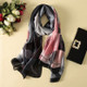 Women Flowers Elegant Imitated Silk Fabric Black Pink Striped Pattern Shawl Sunscreen Beach Scarf, Size: 90*180cm