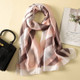 Women Flowers Elegant Imitated Silk Fabric Pink Khaki Vertical Bar Pattern Shawl Sunscreen Beach Scarf, Size: 90*180cm