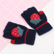 Strawberry Pattern Autumn Winter Cashmere Warm Half-finger Gloves Children Gloves, Size:One Size(Cyan)