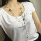 Pearl Five-petal Flower Long Necklace Female tassel Long Sweater Chain(Black)