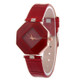 Gem Cut Geometry Crystal Leather Quartz Wristwatch Fashion Watch for Ladies(Red)